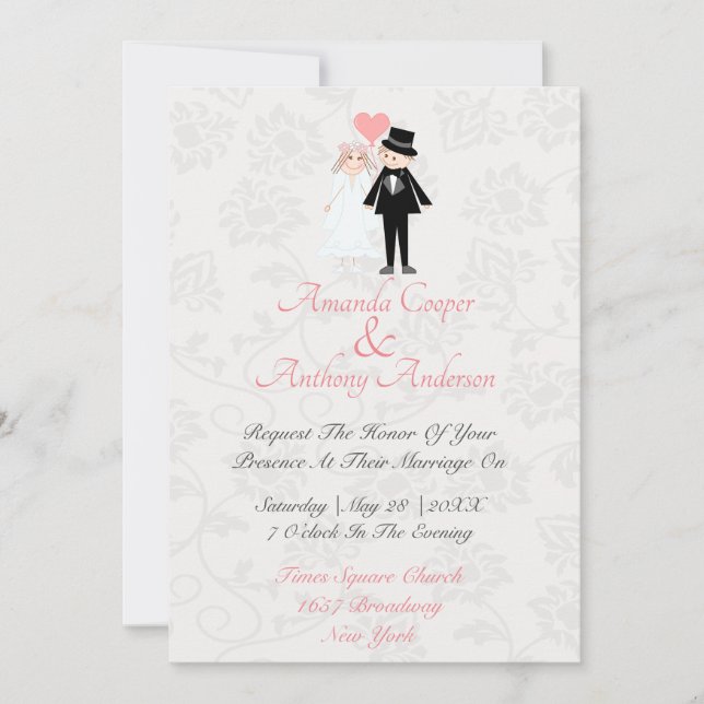Niedliche und elegante Hochzeit und Empfang Einladung (Vorderseite)