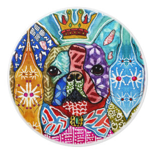 Niedliche und farbenfrohe Boston Terrier Pop Art Keramikknauf