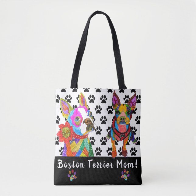 Niedliche und farbenfrohe Boston Terrier Tote Bag Tasche (Vorderseite)