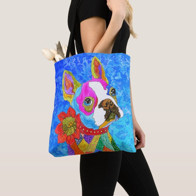 Niedliche und farbenfrohe Boston Terrier Tote Bag Tasche (Von Nahem)