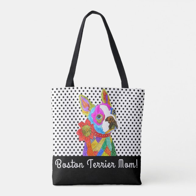Niedliche und farbenfrohe Boston Terrier Tote Bag Tasche (Rückseite)