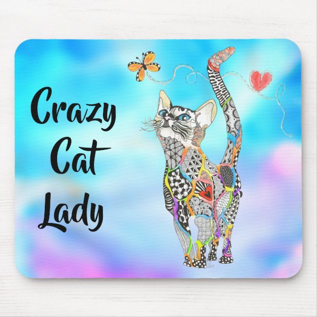 Niedliche und farbenfrohe Cat Lady Mouse Pad Mousepad (Vorne)