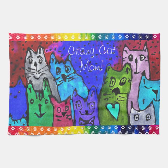 Niedliche und farbenfrohe Cat Mama Handtuch (Horizontal)