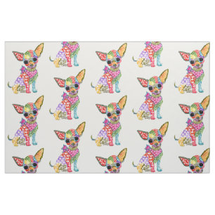 Niedliche und farbenfrohe Chihuahua-Stoffe Stoff