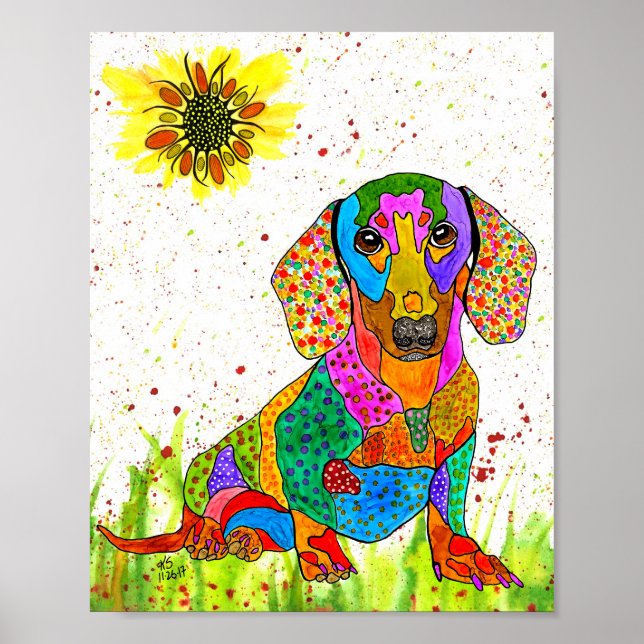 Niedliche und farbenfrohe Dackel Poster - 8 Zoll x (Vorne)