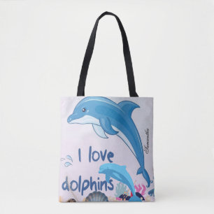 Niedliche und farbenfrohe Delphine der Liebe Anfüh Tasche
