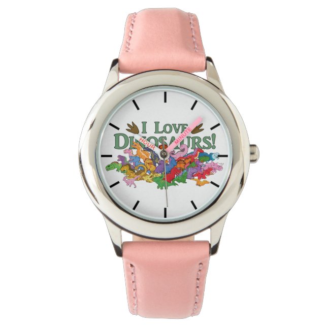 Niedliche und farbenfrohe Dinosaurier Armbanduhr (Vorderseite)