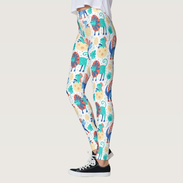Niedliche und farbenfrohe Dinosaurier-Muster Leggings (Links)