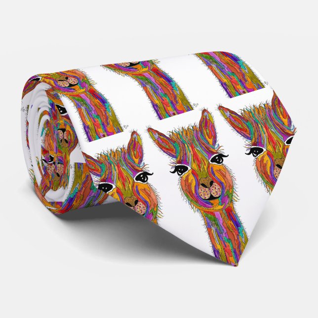 Niedliche und farbenfrohe Funny Llama Krawatte (Gerollt)