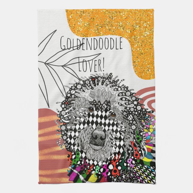 Niedliche und farbenfrohe Goldendoodle Küchentüche Geschirrtuch (Vertikal)
