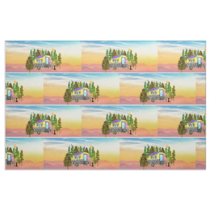 Niedliche und farbenfrohe Happy Camper Fabric Stoff