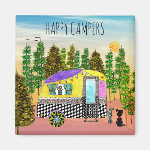 Niedliche und farbenfrohe Happy Camper Magnet