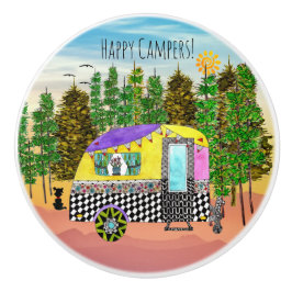 Niedliche und farbenfrohe Happy Campers Keramikknauf