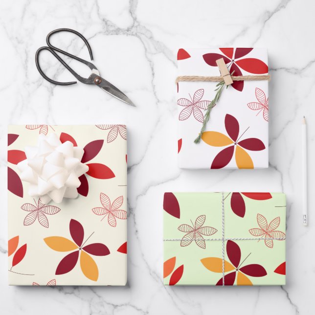 Niedliche und farbenfrohe Herbstlaube Muster Set 3 Geschenkpapier Set (Vorderseite)