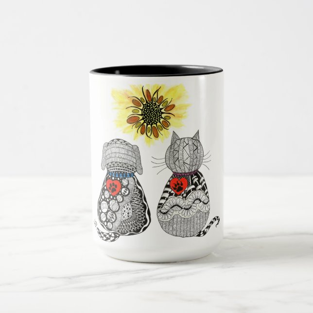 Niedliche und farbenfrohe Hunde- und Katzen-Tasse Tasse (Zentrum)
