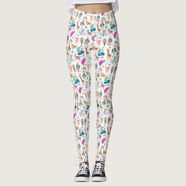 Niedliche und farbenfrohe Jungtiermuster Leggings (Vorderseite)