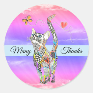 Niedliche und farbenfrohe Katze Danke Stickers