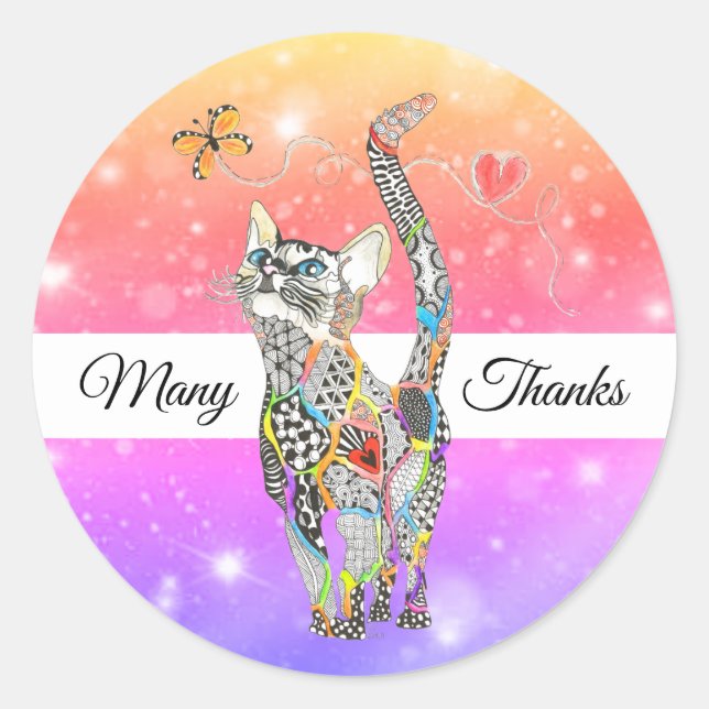 Niedliche und farbenfrohe Katze Danke Stickers (Vorderseite)