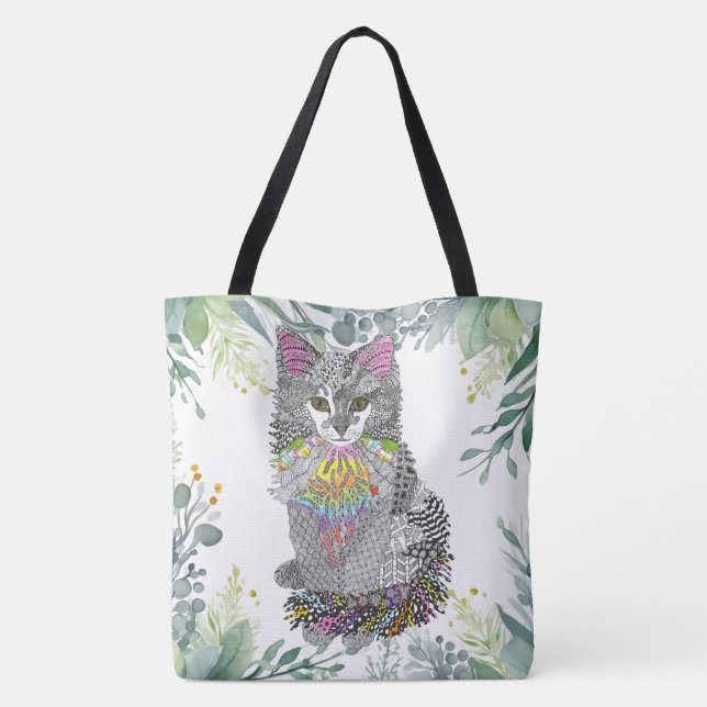 Niedliche und farbenfrohe Katze Kitten Totbeutel Tasche (Rückseite)