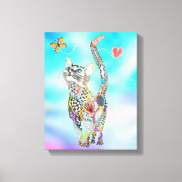 Niedliche und farbenfrohe Katze-Leinwand - 11X14" Leinwanddruck