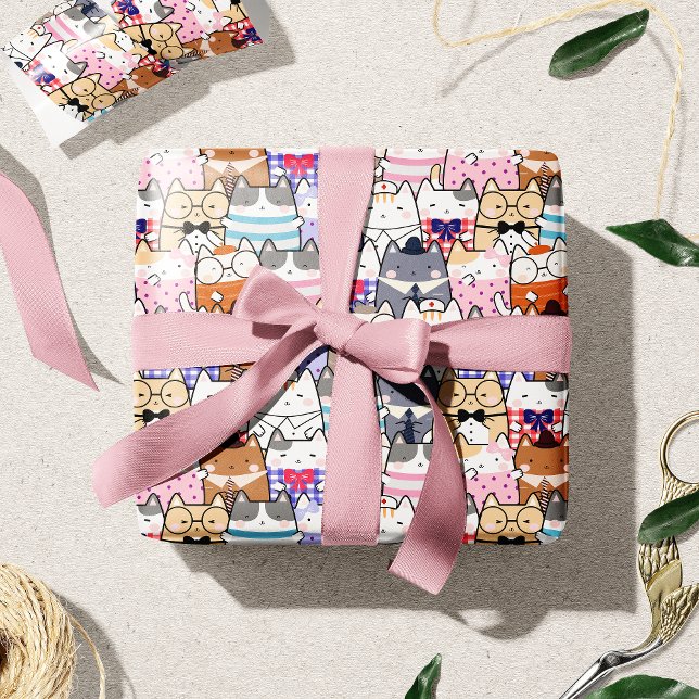 Niedliche und farbenfrohe Kawaii Cat Pattern Geschenkpapier (Von Creator hochgeladen)