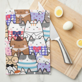 Niedliche und farbenfrohe Kawaii Cat Pattern Geschirrtuch