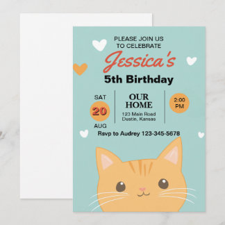 Niedliche und farbenfrohe Kitten Geburtstagsparty Einladung