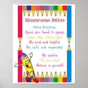Niedliche und farbenfrohe Klassenregeln für die Ki Poster