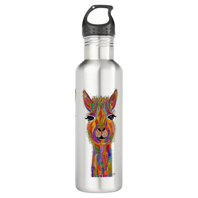 Niedliche und farbenfrohe Lama-Wasserflasche Edelstahlflasche (Vorderseite)