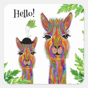 Niedliche und farbenfrohe Llama Hello Stickers