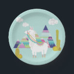 Niedliche und farbenfrohe Llama Personalisiert Pap Pappteller<br><div class="desc">Helle und farbenfrohe Teller mit Illustrationen von niedlichem Lamm,  bunten Pyramiden und Sukkulenten. Ideal für Geburtstagsfeiern und ähnliche Veranstaltungen.</div>