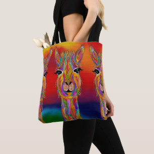 Niedliche und farbenfrohe Llama Tote Tasche