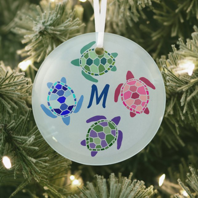Niedliche und farbenfrohe Meeresschildkröten-Monog Ornament Aus Glas (InSitu)