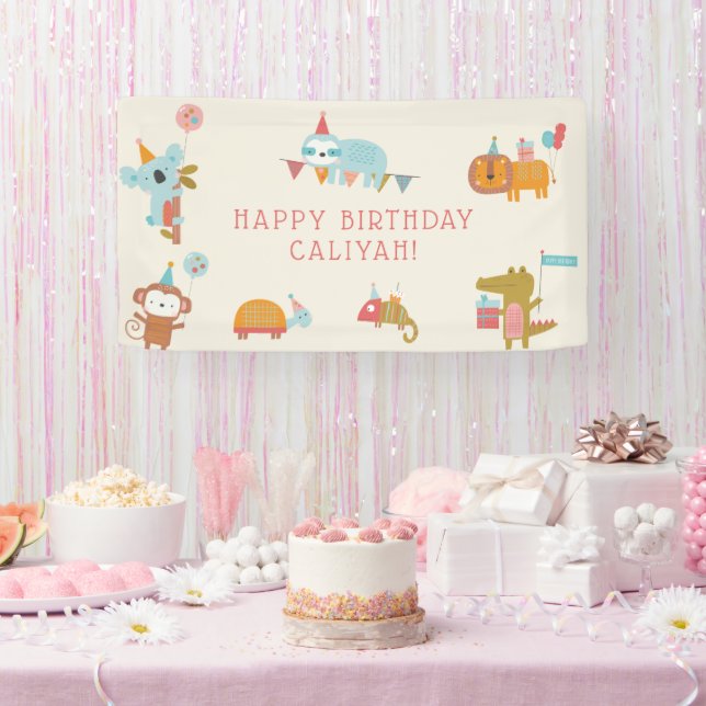 Niedliche und farbenfrohe Party Tiere Kindergeburt Banner (Party)