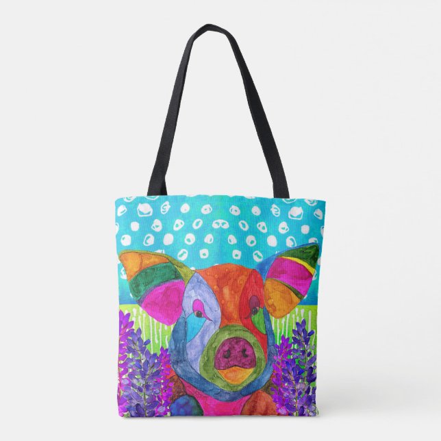 Niedliche und farbenfrohe Pig Tote Tasche (Rückseite)
