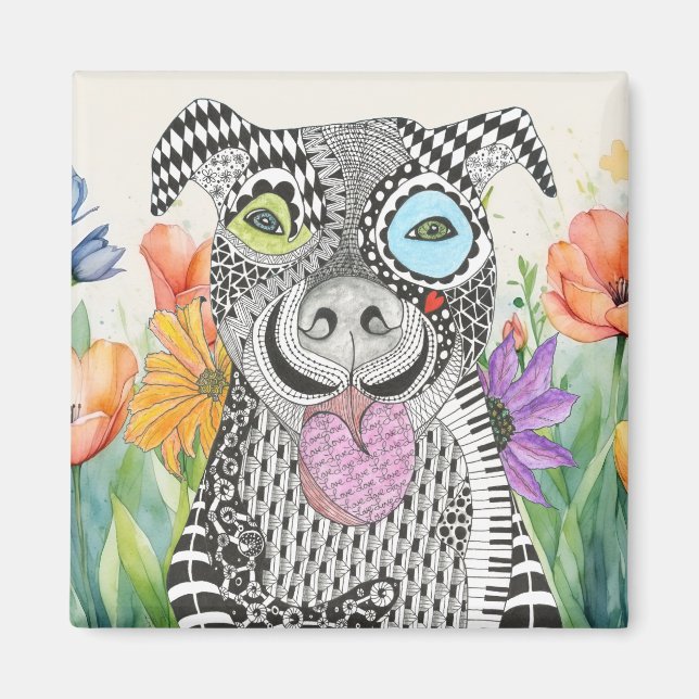 Niedliche und farbenfrohe Pit Bull Dog Magnet (Vorne)