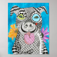Niedliche und farbenfrohe Pit Bull Poster - 8x10"