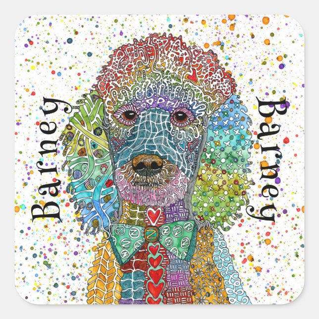 Niedliche und farbenfrohe Poodle Goldendoodle Quadratischer Aufkleber (Vorderseite)