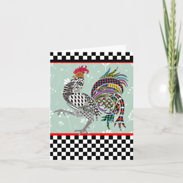 Niedliche und farbenfrohe Rooster-Grußkarte Dankeskarte (Vorderseite)
