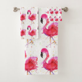Niedliche und farbenfrohe rosa Flamingo Badezimmer Badhandtuch Set