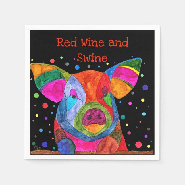 Niedliche und farbenfrohe Schweinezucht Napkins Serviette (Vorderseite)