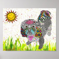 Niedliche und farbenfrohe Shih Tzu Poster 10"x8"