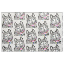 Niedliche und farbenfrohe sibirische Husky-Fabrik Stoff