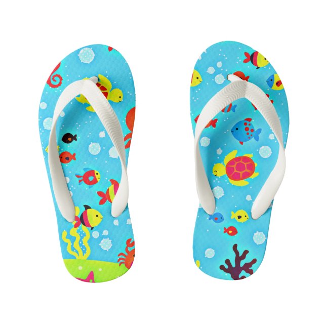 Niedliche und farbenfrohe Unterwasserfreunde, Kinderbadesandalen (Fußbett)