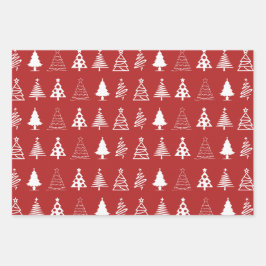 Niedliche und farbenfrohe Weihnachtsbäume Geschenkpapier Set