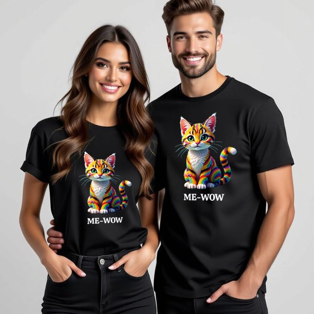 Niedliche und farbige Margay Candy Cat T-Shirt (Me-Wow Margay Candy Cat T-Shirt Cover Photo (two models))