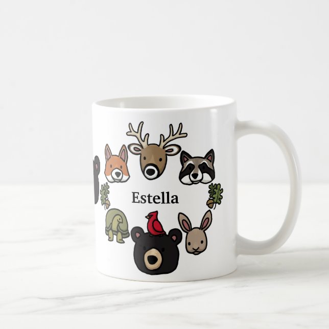 Niedliche und freundliche Waldtiere, Name hinzufüg Kaffeetasse (Rechts)