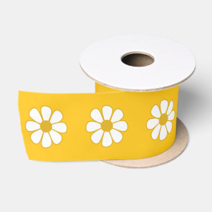 Niedliche und fröhliche Retro-Blume Gelbes Muster Satinband
