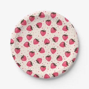 Niedliche und Girl-Rosa Erdbeeren Muster Pappteller