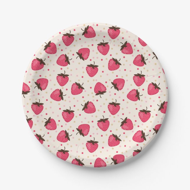 Niedliche und Girl-Rosa Erdbeeren Muster Pappteller (Vorderseite)